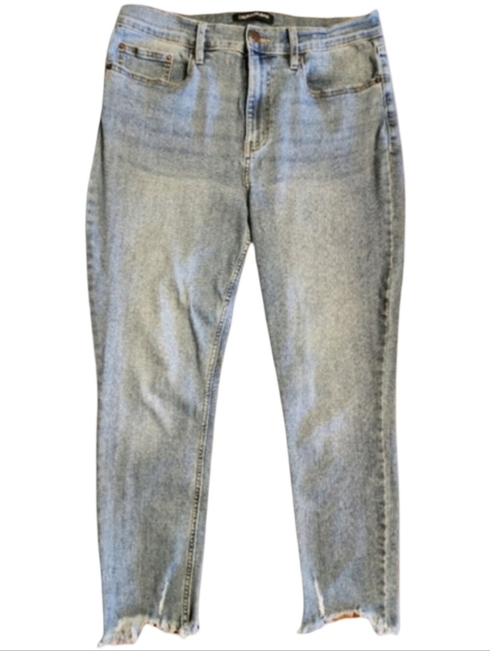 CALVIN KLEIN Repreve High Rise Straight Ankle Jeans Distressed Hem Size 32